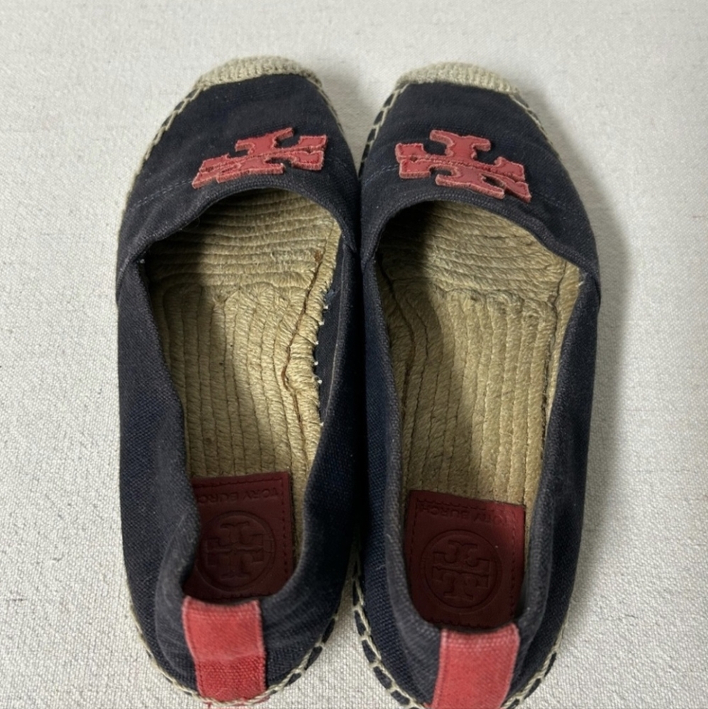 Tory Burch Weston Espadrille Women’s 6 Navy Blue Canvas Red Logo Slip On Shoes - Picture 4 of 9